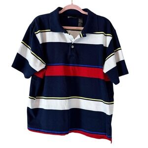 Highland Outfitters Golf Polo Men's Large Chunky Striped Vintage 90s‎ Navy Red